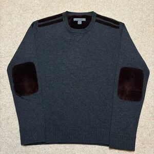 John Varvatos Collection Sweater Mens MED Gray Wool Cashmere Silk‎ Elbow Patches